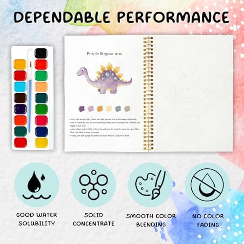 12 Dinosaur Patterns Watercolor Set, Painting Book for Beginners, Fun Family Art Activity Kit, Creative DIY Gift for Adults, Dino Lover Stress Relief Workbook - Image 3