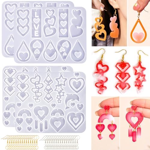 20 Pairs Valentine's Day Resin Earring Mold Love Heart Silicone Resin Earring Molds Casting Epoxy Earring Molds Silicone Earring Mold with 200 Earring Hook Kit for DIY Crafts Jewelry Making Keychains by JHYlilia