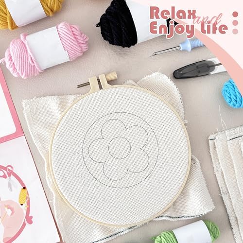 SEREDH Punch Needle Kit for Beginners Adults Easy Needle Punch Embroidery Set Including Threader Instruction Fabric Hoop Yarn Coaster DIY Making Kit Supplies,Set of 8 Flower Art Crafts Gifts - Image 5