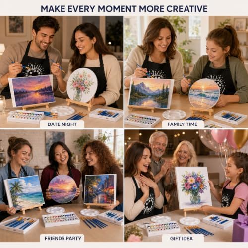 Hdviai Sip and Paint Kit for Couples, 56-Piece Set with Easels and Canvas - Image 7