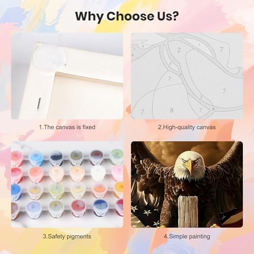 HEIBAGO 4 Pack Independence Day Framed Paint by Numbers Kit for Adults Beginner, DIY 4th of July Patriotic Adult Paint by Number Kits, Small Easy Acrylic Oil Painting for Wall Decor 8 x 12 Inch - Image 6
