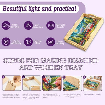 DIY Diamond Painting Wooden Serving Tray Kit, Adult Craft Gem Art Tray with Handles, Multipurpose Fruit Snack Platter for After-Work Chat & Home Decor (Camping, 7.8×11.8in) - Image 3