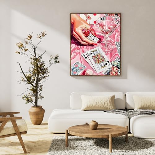 Paint by Numbers Kit for Adults, Pink Cocktail & Playing Cards, 16x20 Inch - Image 3