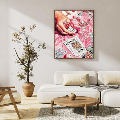 Paint by Numbers Kit for Adults, Pink Cocktail & Playing Cards, 16x20 Inch - Image 3
