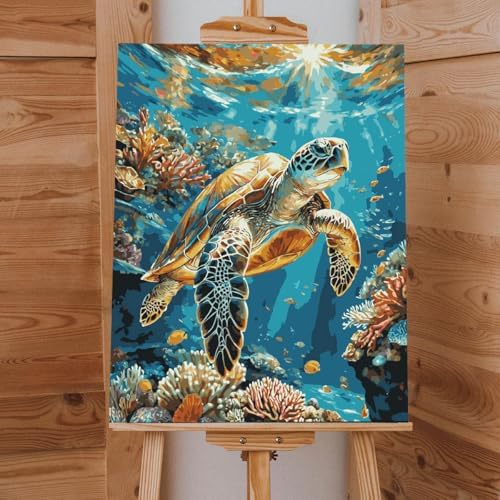 Lovepefe Sea Turtle Paint by Numbers Kit for Adults with Framed Oil Painting Kit Beginner Turtle DIY Painting Kits for Adults Paint By Number On Canvas for Gift Home Wall Decor 12x16 Inch - Image 5