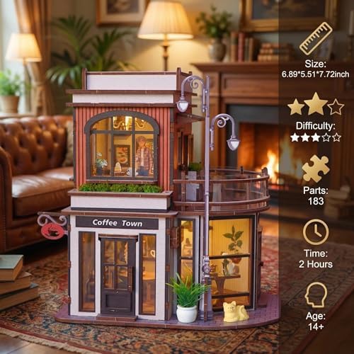 DIY Book Nook Kit, DIY Miniature House Wooden Coffee Shop Dollhouse with LED Light, 3D Wooden Puzzle for Adults & Teens Creative Bookshelf Decor, Craft Hobby Gift - Image 7