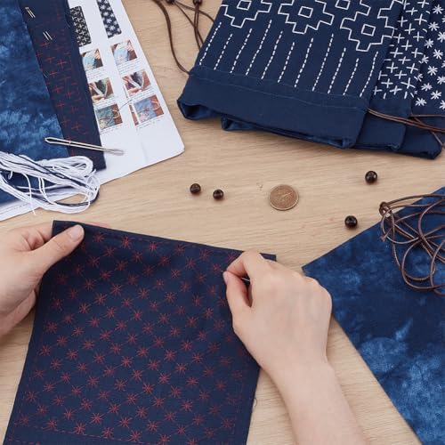 INFUNLY 3 Set Sashiko Drawstring Bag Kit DIY Sashiko Embroidery Bag Set with Printed Fabric Sewing Handbag Kits Embroidery Starter Kit Needlepoint Sewing Bags with Instruction for Beginner Adult - Image 4
