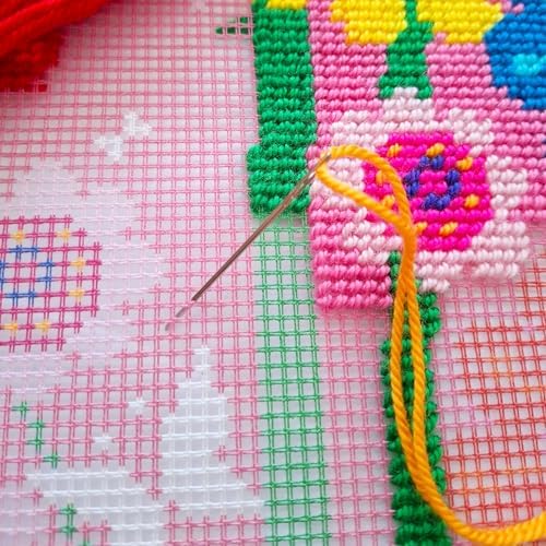 Brvsk Floral Needlepoint Kit for Adults and Beginners — Enchanted Garden 16″ × 16″ with Clear, Precise Printed Design on Cotton Canvas; Includes 2 Needles, Yarn, and Easy-Read Chart - Image 4
