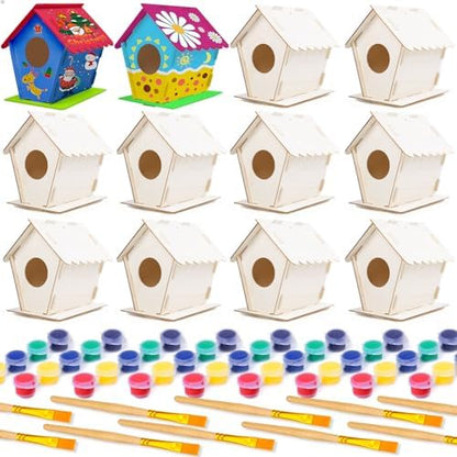 hapray 12 Pack Bird House Kit for Kids, DIY Wooden Birdhouse with Paints by hapray