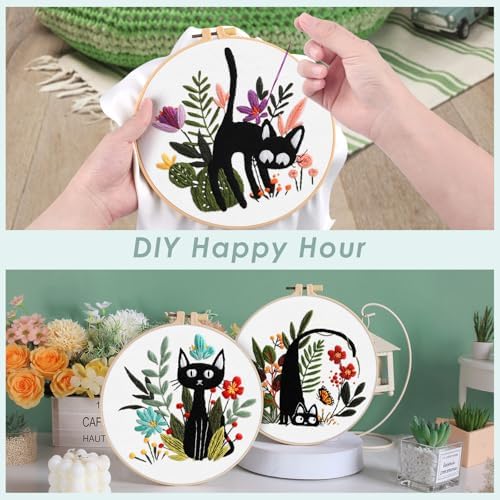 ERKOON 5 Sets Embroidery Kit for Beginners Adult Cat Cross Stitch - Image 3