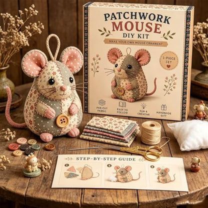Patchwork Mouse DIY Kit Sewing Craft Set with Pre-Cut Floral Fabric, Stuffing & Buttons for Adults Beginners Creative Hobby Gift for Craft Lovers (B/02) - Image 3