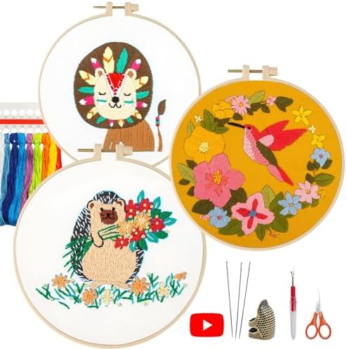 LX LERMX Embroidery Kits for Beginners, Adult Starter Cross Stitch Kit Needlepoint Complete DIY Kit with Unique Patterns, Hoop, Colorful Threads, Tools, Step by Step Instructions & Video Tutorial by LXLERMX