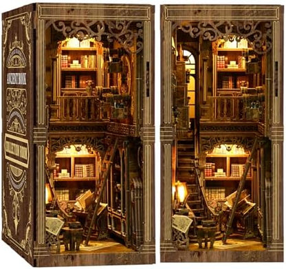 Book Nook Kit for Adult Miniature Model Build Dollhouse Kit 3D Wooden Puzzle with Sensor Led Light for Bookshelf Bookend Decor Adults Teen Craft(Classical Book Collection Room), 1Pack by THRIVINGIVAN