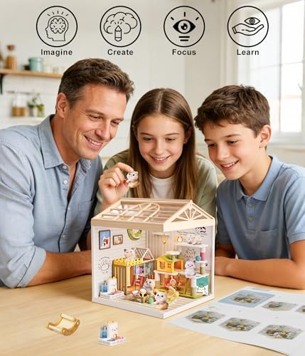 Cat Pet Life Shop DIY Miniature House Kit for Adults, 3D Dollhouse with LED Light & Dustproof Door, Stackable Connectable Display Case, Creative Gift for Cat Lovers Teens Women - Image 4