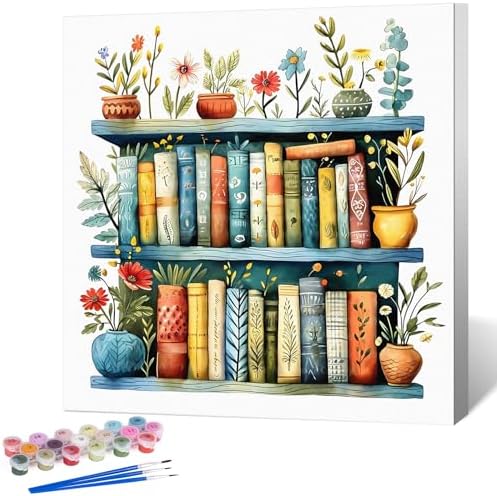 Okarina Framed Paint by Numbers Kit for Adults, Bookshelf Decor 10x10 Inch by Okarina