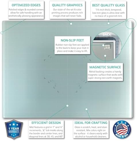 GLASSBOARD STUDIO Aqua Glass Craft Mat (9x12in) - Magnetic, Heat & Scratch Resistant, Stain-Proof for Crafting, Cutting, Painting, Mixed Media Artwork - Grid & Angle Lines, Non-Slip Rubber Feet - Image 2