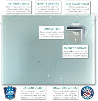 GLASSBOARD STUDIO Aqua Glass Craft Mat (9x12in) - Magnetic, Heat & Scratch Resistant, Stain-Proof for Crafting, Cutting, Painting, Mixed Media Artwork - Grid & Angle Lines, Non-Slip Rubber Feet - Image 2