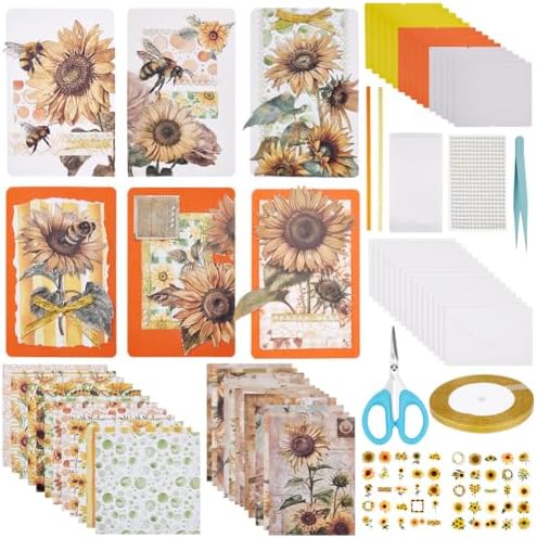 WEBEEDY 15 Sets DIY Greeting Card Kit Handmade DIY Card Making Kits Includes 15 Blank Cards 15 Envelopes for DIY Craft,Sunflower Thank You Cards Making for Christmas Birthday Wedding Invitation by WEBEEDY