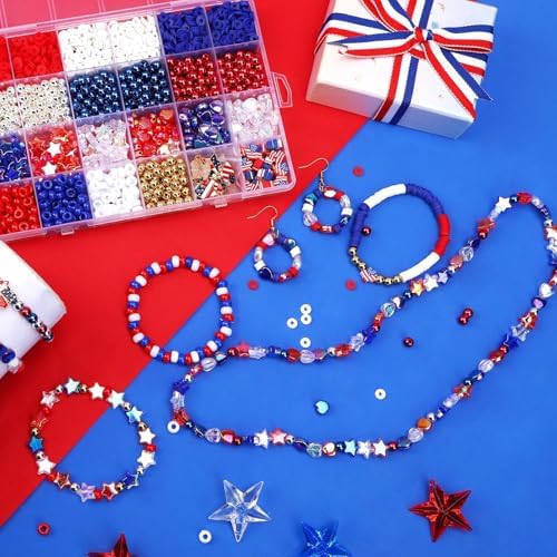 UPINS Patriotic Bracelet Making Kit Red White Blue Beads for 4th of July - Image 6