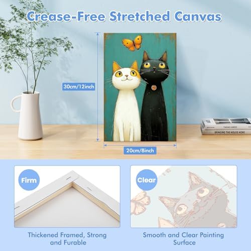 Bowetile Framed Paint by Numbers Cat Kit for Adults, Adults' Paint-by-Number Kits on Canvas, Painting by Numbers Kitten, Acrylic Number Painting Gifts for Home Wall Decor, 8x12in - Image 2