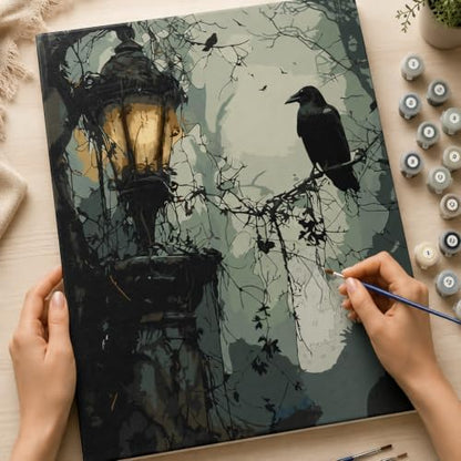 Gothic Paint by Numbers Kit for Adults,Crow DIY Paint by Number with Frame - Image 3
