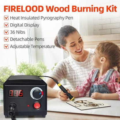 FIRElood Wood Burning Tool, Wood Burner kit Pen 200~750℃, Wood Burning kit with Digital Thermometer Temperature Adjustable Temperature, 2 pyrographic Wood Burning pens, 36 Wood Burning Pen Tips - Image 6