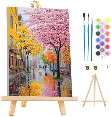 MAXBYE Lanscape Framed Paint by Numbers Kits for Adults with Wooden Easel, Easy Adult Paint by Number Kits on Canvas, DIY Oil Paintings for Beginners Gift Home Wall Decor 10×14 Inch by MAXBYE