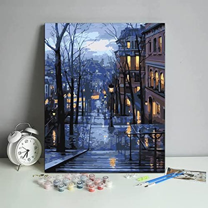 QUITEDEW Paint by Number for Adults,City Paint by Number,Night View Oil Painting Street Scenery Suitable for Home Wall Decoration 16x20 Inch - Image 3