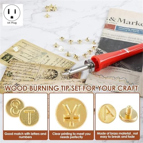 Wood Burning Tip Set, 26 Letters Wood Burning Tip Kit Copper Letter Number Soldering Iron Stencils US Plug - Image 4