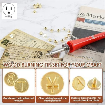 Wood Burning Tip Set, 26 Letters Wood Burning Tip Kit Copper Letter Number Soldering Iron Stencils US Plug - Image 4