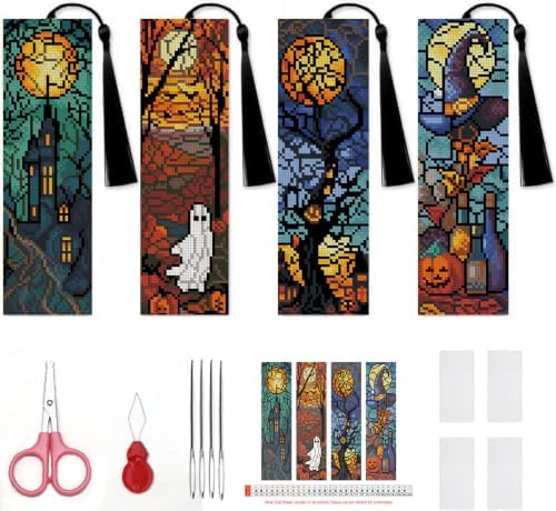 14CT Halloween Counted Cross Stitch Bookmark Kit for Adults Beginners by Paintcolordiamondpainting
