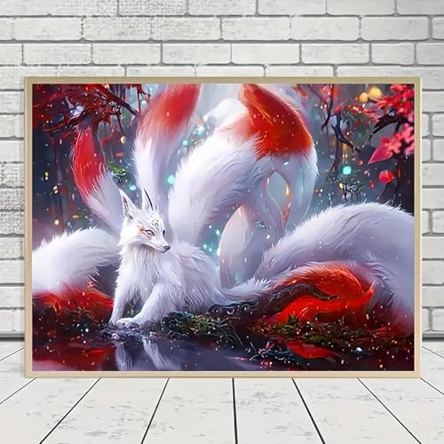 MaiMMaledy Paint by Numbers Kit for Adults Beginners Canvas Pictures with Framed Drawing Painting Acrylic Pigment with Wooden Triangle Easel Colorful Nine-Tailed Fox 8Wx12L inch - Image 4