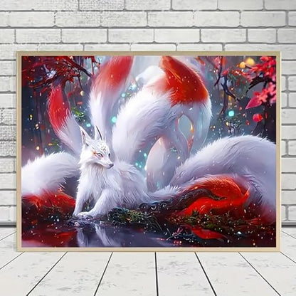 MaiMMaledy Paint by Numbers Kit for Adults Beginners Canvas Pictures with Framed Drawing Painting Acrylic Pigment with Wooden Triangle Easel Colorful Nine-Tailed Fox 8Wx12L inch - Image 4