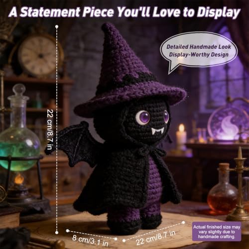 Morcolplus Bat Crochet Kit for Adults, Intermediate Gothic Amigurumi Crochet Kit with Step-by-Step Video Tutorials and All Materials Included, Gothic Room Decor Gift - Image 3