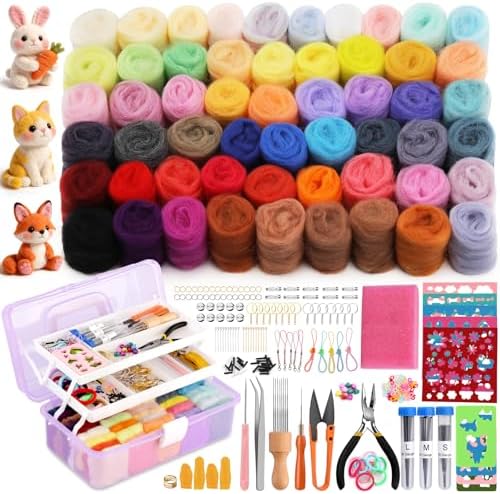 LOKUNN 55 Colors Needle Felting Kit 311 Pcs Felting Wool Kit Wool Roving by lokunn