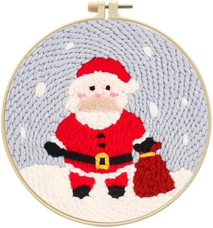 Zhenqing Festive Santa Claus Punch Needle Embroidery Kit | 29x29cm Holiday Craft Set with Hoop & Tools | DIY Christmas Wall Decor for Beginners（Z95028C） by ZhenqingHomeFlagship