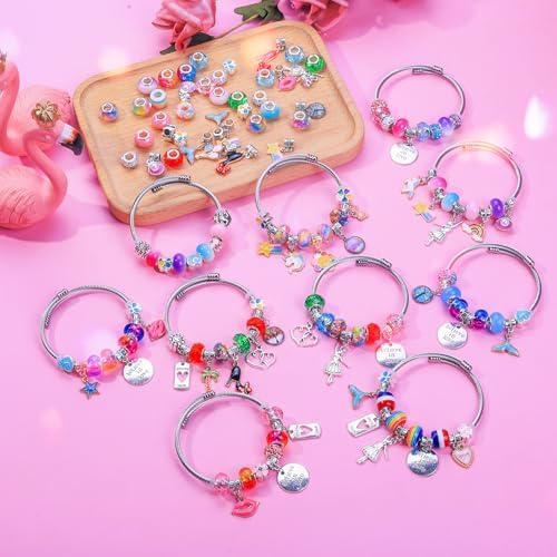 AIPRIDY 208 Pieces Charm Bracelet Making Kit,Unicorn Mermaid Crafts Gifts Set Can Inspires Imagination and Creativity,Jewelry Making Kit Perfect Gifts for Girls 5-12 Years Old (Pink+Aqua Unicorn) - Image 6