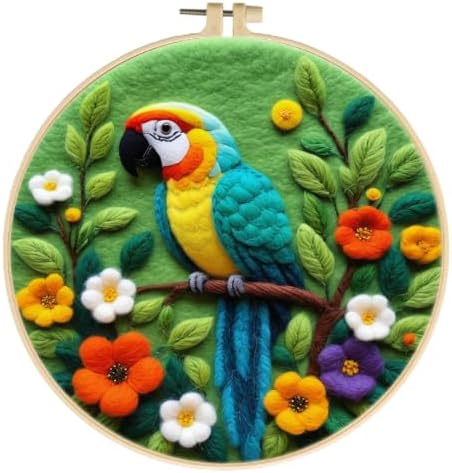 Zovylks Needle Felting Kit for Adults, 7.9 Inch Wool Felt Painting DIY Craft Set for Beginners, Needle Felt Starter Kit with Picture Frame, Foam Pad, Finger Cot (Parrot) by Unknown