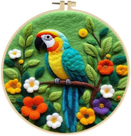Zovylks Needle Felting Kit for Adults, 7.9 Inch Wool Felt Painting DIY Craft Set for Beginners, Needle Felt Starter Kit with Picture Frame, Foam Pad, Finger Cot (Parrot) by Unknown