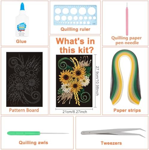 WEBEEDY Paper Quilling Kit DIY Sunflower Paper Filigree Kit with Quilling Strips Tool and Supplies Paper Quilling Set for Beginners Handmade Crafts Modern Room Wall Art Decor Gift,21×27.9cm/8.3×11" - Image 2
