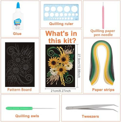 WEBEEDY Paper Quilling Kit DIY Sunflower Paper Filigree Kit with Quilling Strips Tool and Supplies Paper Quilling Set for Beginners Handmade Crafts Modern Room Wall Art Decor Gift,21×27.9cm/8.3×11" - Image 2