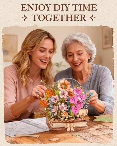 Rowood 3D Puzzle,Mothers Day DIY Wooden Flower Craft Kits for Adults,Botanical Collection Home Decor, Valentine's Day/Christmas/Birthday Gift-Wooden Blooming Book - Image 5
