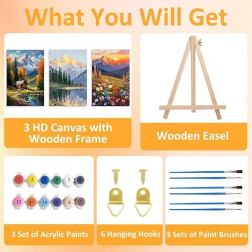 3 Pack Framed Paint by Numbers for Adult with Wooden Easel (8x12 inch) - Image 4