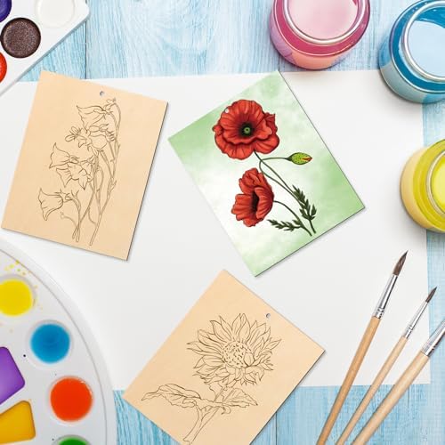 COCHIE 10 Pieces Large Flowers Unfinished Wood Crafts to Paint for Adults, Bulk Predrilled Wooden Ornaments for Painting, Tulips Flower Paintable Wood Slices Craft Supplies with Ropes - Image 7