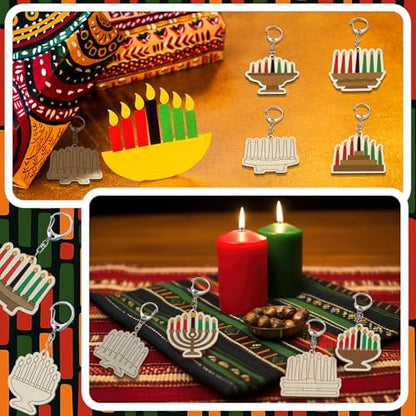 RattanView 24 Pcs Kwanzaa Craft Keychains DIY Candles Keychain, 12 Styles - Image 5