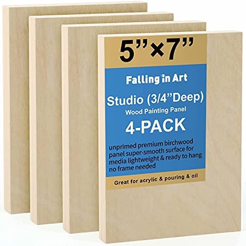 Falling in Art 4 Pack 5x7’’ Unfinished Birch Wood Panels Kit for Painting by FallinginArt