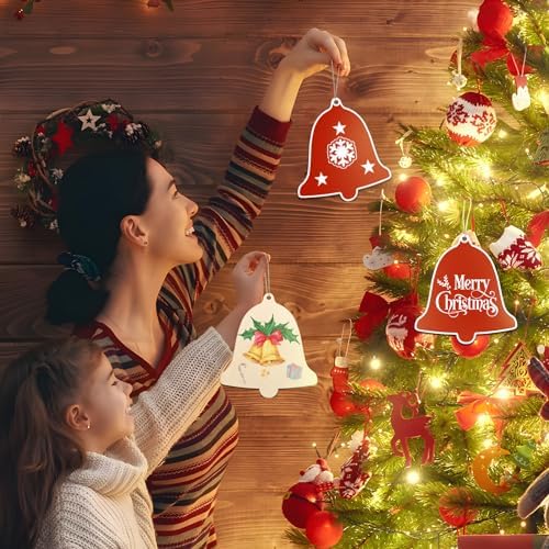 Large Size 7 inch Wooden Christmas Ornaments to Paint 10PCS, DIY Blank Bell Cutouts Unfinished Wood Ornament for Crafts Hanging Christmas Decorations, Wood Discs Ornament for Home Autumn Winter - Image 2