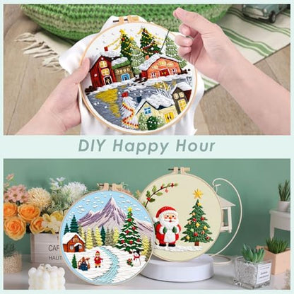 ERKOON Embroidery Kit for Beginners, 5 Sets Christmas Cross Stitch Set for Adults Include Embroidery Cloth Hoops Threads for Craft Lover Hand Stitch with Skill Techniques (Christmas#1) - Image 3