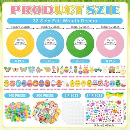 472 Pcs Easter Wreath Crafts Kits Spring Wreath Felt DIY Flower Bunny Rabbits Egg Duck Kits Crafts Hanging Ornaments with Stickers for Adults Spring Party Favor Home Activity - Image 4