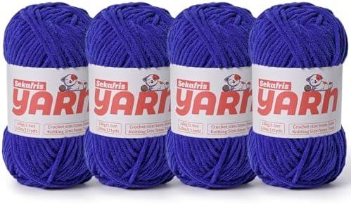 4 Pack Plush Chunky Chenille Yarn for Crocheting, Soft Fluffy Velvet Yarn for Crocheting Amigurumi, Fuzzy Baby Blanket Knitting 400g/524yds Bulky(4 Sapphire Blue) by Sekafris
